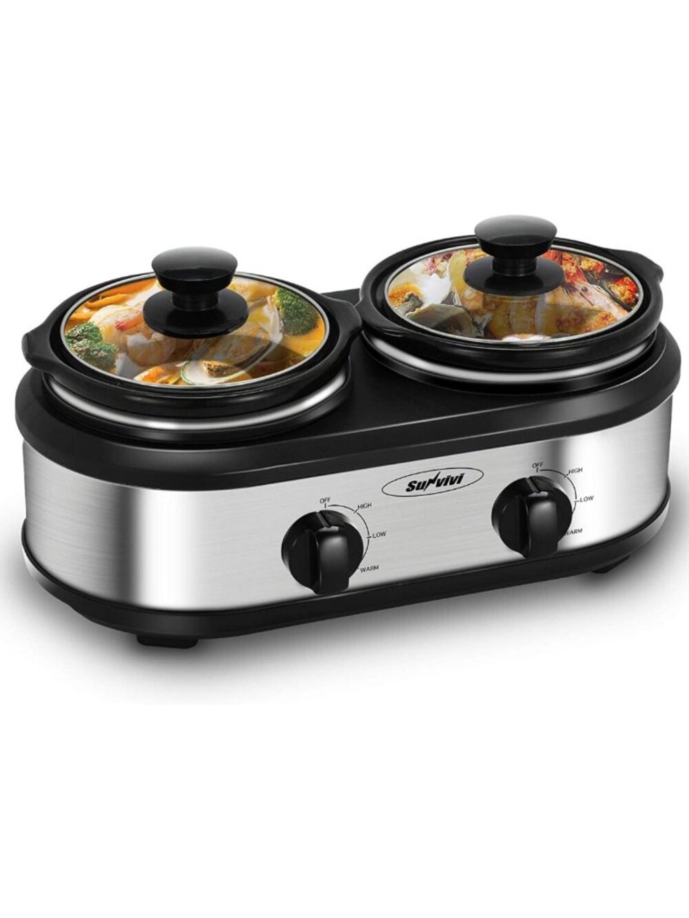Dual Slow Cooker Buffet Server & Food Warmer - Mini Pot with 3 Temp Settings, 2